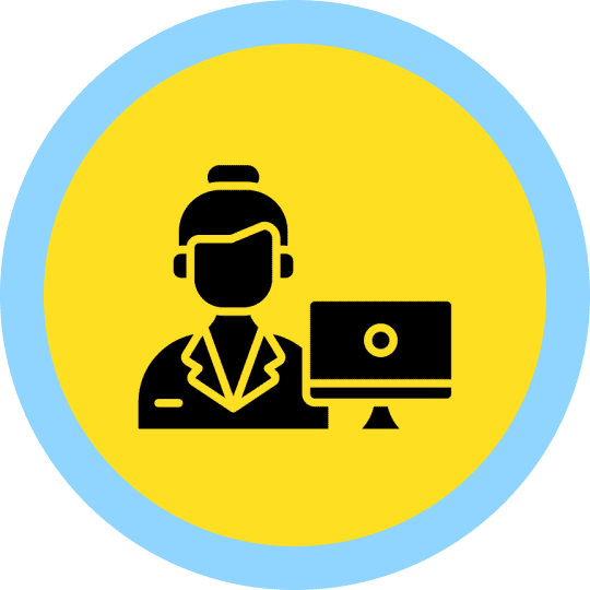 Icon of a customer service representative with a computer.