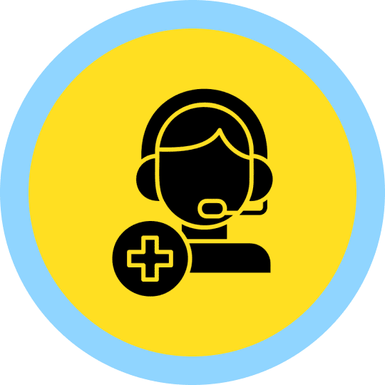 Customer support agent icon with a medical cross symbol.